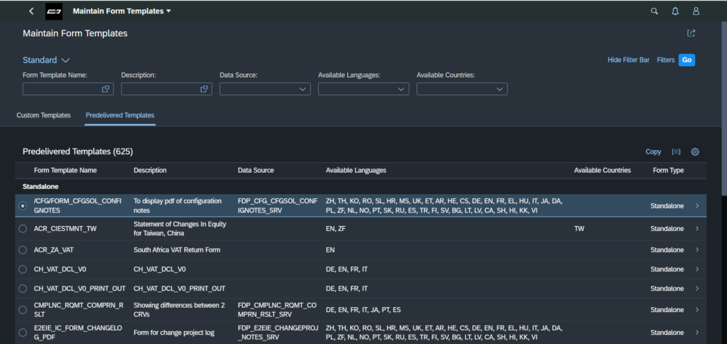 Maintain Form Template