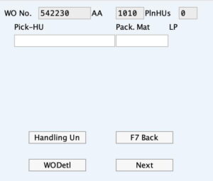 Standard RFUI Pick-HU screen