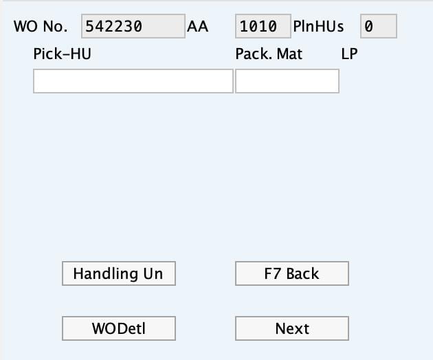 Standard RFUI Pick-HU screen