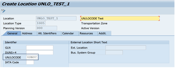 create location UNLO_TEST_1
