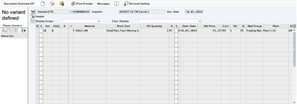Create the Purchase Order 