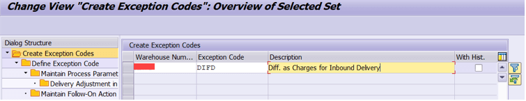 Exception Code DIFD, and the Description Diff. as Charges for Inbound Delivery.