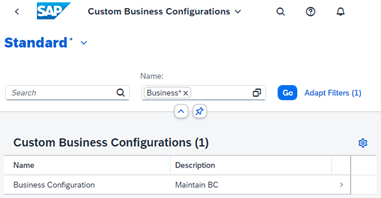Custom Business Configurations Uygulamasında, İzinlerimiz Olan Business Configuration Nesnelerini Seçebiliriz.