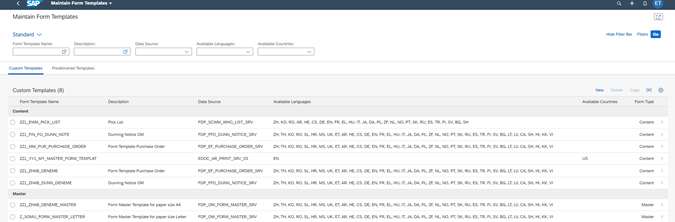 Maintain Form Template