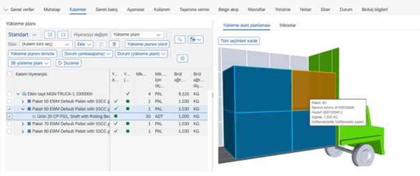 Figür 2 : Optimizer Sonucu Navlun Siparişi ve Yükleme Planı 