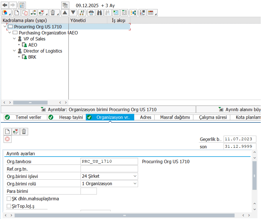 PPOME Ekranı Örnek Organizasyon Yapısı