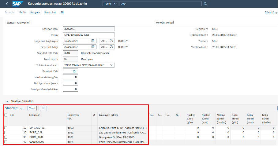 Örnek Bir Standart Rota
