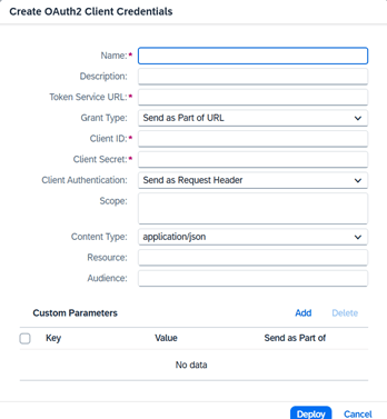 SAP Integration Suite – Create OAuth2 Client Credentials yapılandırma ekranı