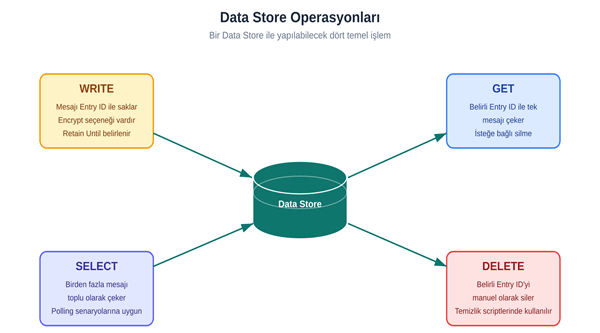 Şekil 2: Bir Data Store ile yapılabilecek dört temel operasyon ve özellikleri.