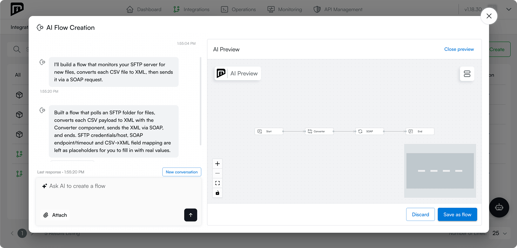 MDP Integration Platform AI Flow ekranı
